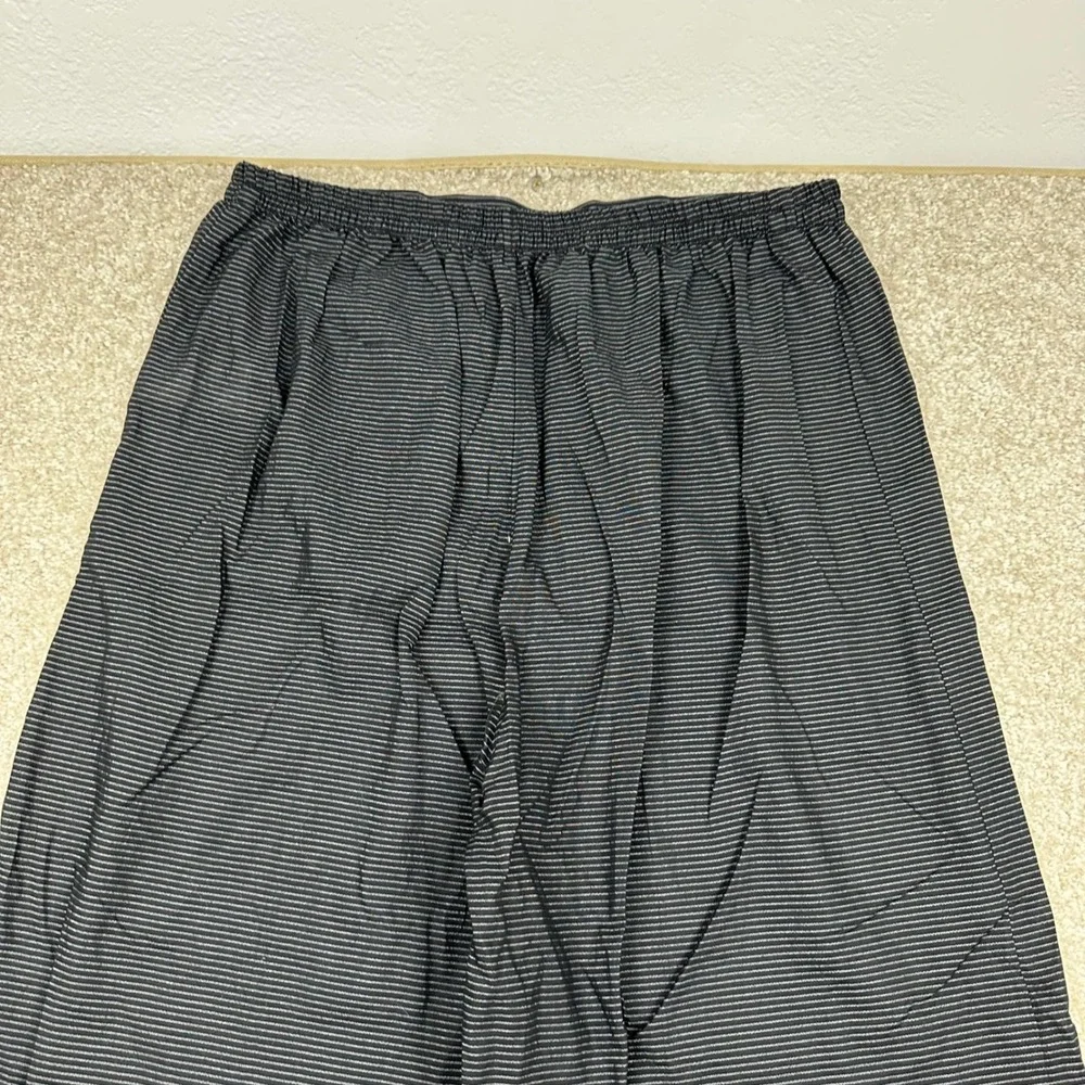 Khaadi Black Striped Wide Leg Pants Eyelet Lace Hem Cotton Blend Trousers